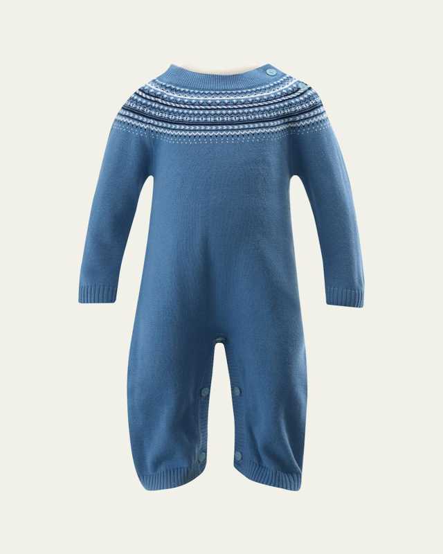 Boy's Fairisle-Trim Knit Playsuit, Size 3M-